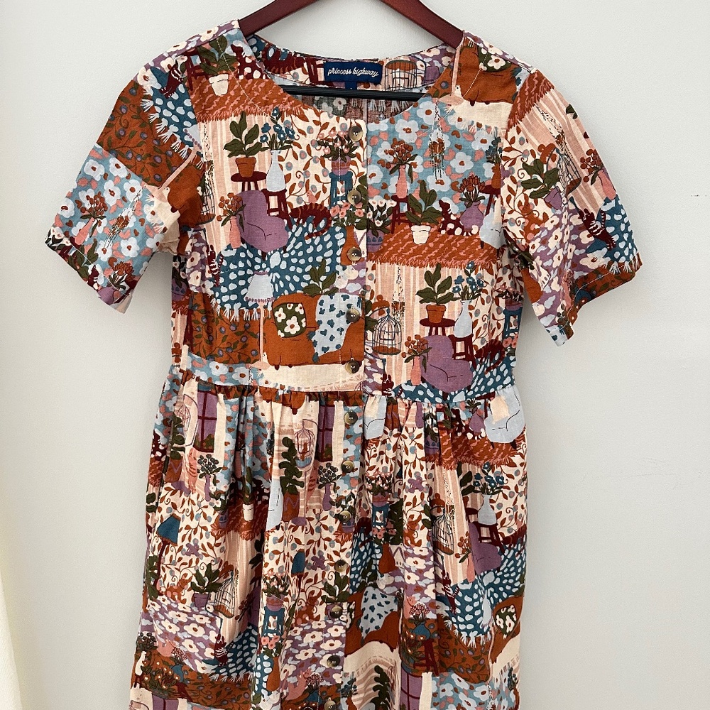 Princess Highway Floral Patchwork Mini Dress in Rust, Blue, Lavender